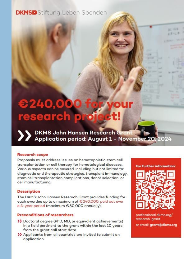 Call for applications: DKMS John Hansen Research Grant offers almost one million euro for innovative research into blood cancer therapy